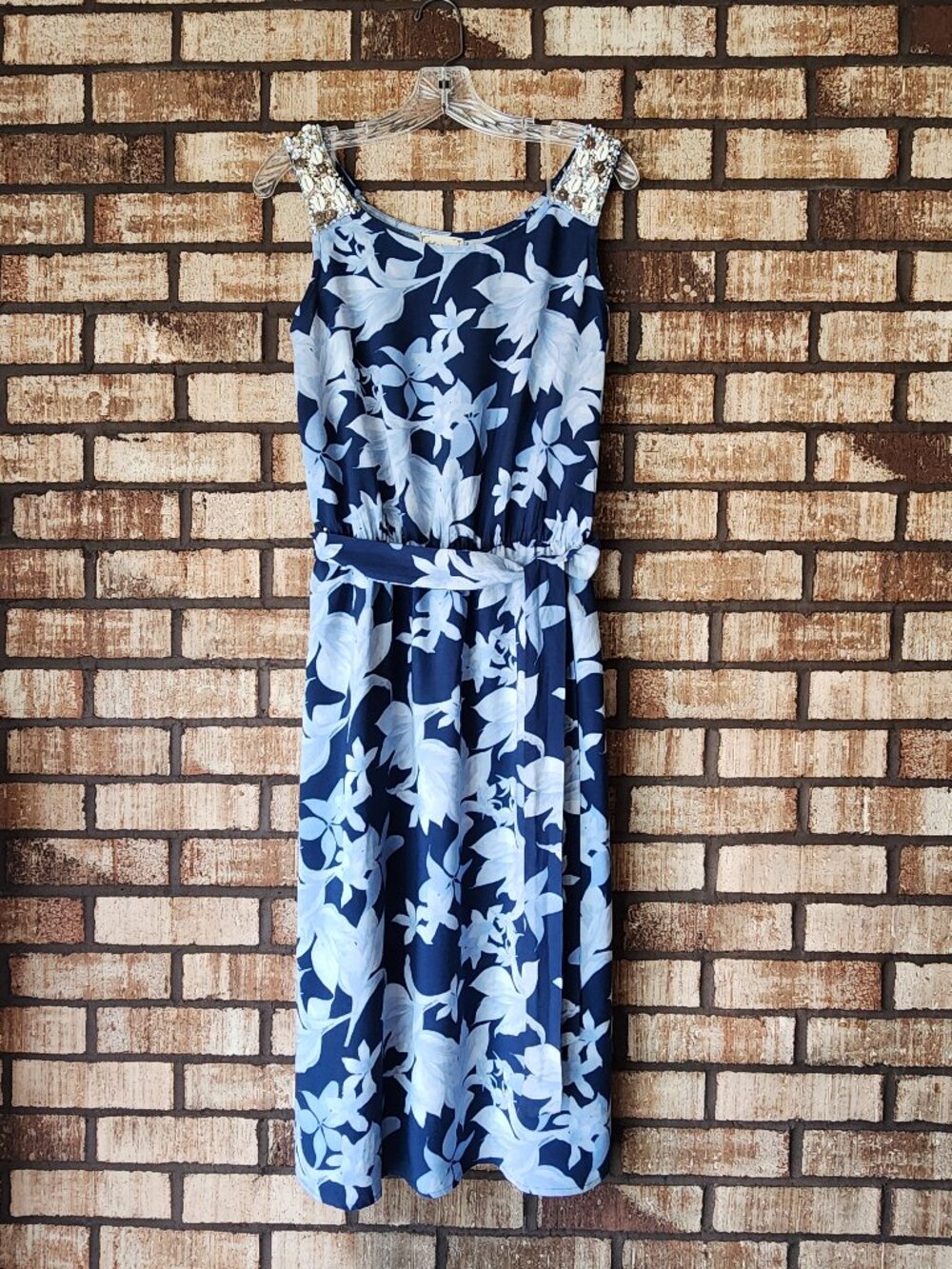 Cloth & Portrait Dress Floral with Shell and Pearl Accent Sleeveless Size Large